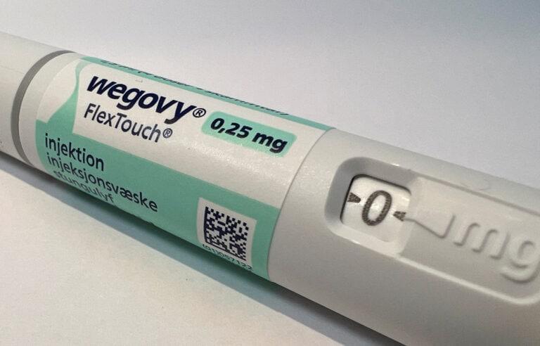 A test tube with the word Wegovy on it.
