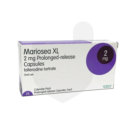 A box of Mariosea XL 2 mg prolonged-release capsules for oral use, with a quantity of 28 hard calendar-pack capsules.