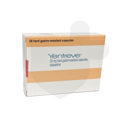 Packaging of Yentreve 20 mg gastro-resistant capsules.