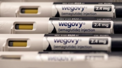 Boxes of Wegovy (semaglutide) injection pens with Medicare Plan coverage and dosage information.