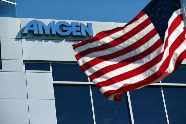 Amgen logo with American flag