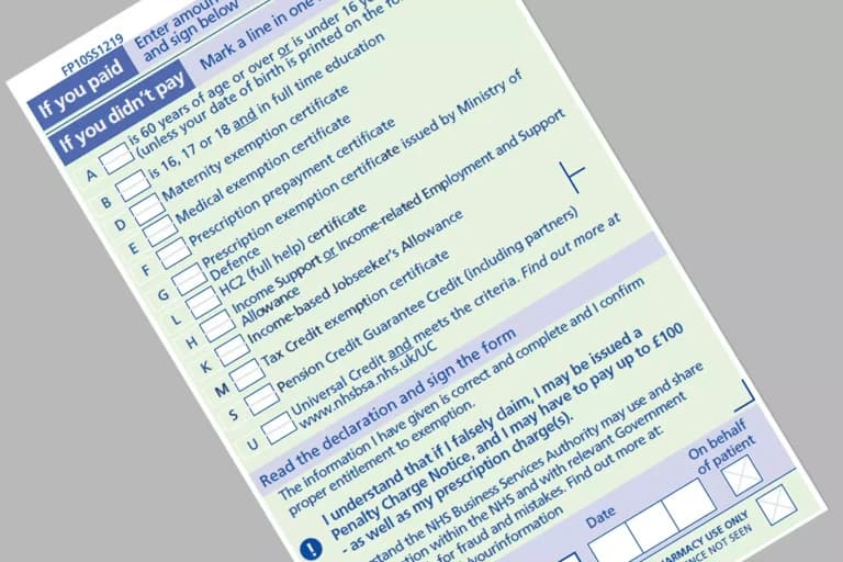 An image of an NHS Prescription Form
